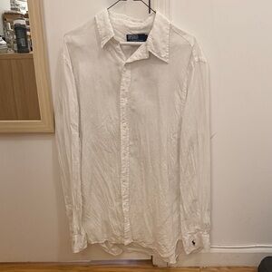 Ralph Lauren Men's White Linen Button Down Shirt